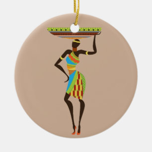 Afrikaanse tribale dame met stammenkunst uit een m keramisch ornament
