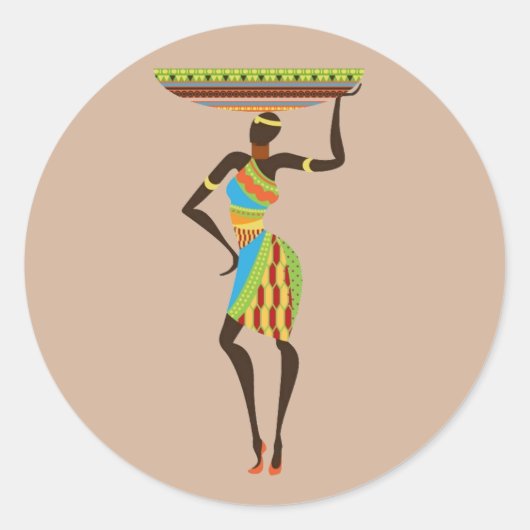 Afrikaanse tribale dame met stammenkunst uit een m ronde sticker (Voorkant)