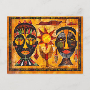 Afrikaanse tribale maskers en zonnetekens feestdagenkaart