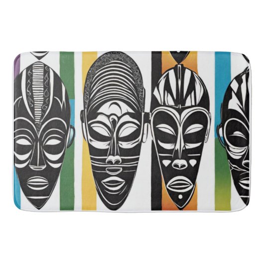 Afrikaanse tribale maskers kleurrijke strepen badmat (Voorkant)