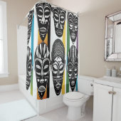 Afrikaanse tribale maskers kleurrijke strepen douchegordijn (In situ)