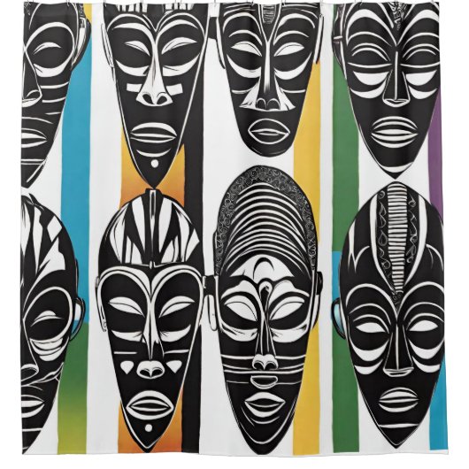 Afrikaanse tribale maskers kleurrijke strepen douchegordijn (Voorkant)