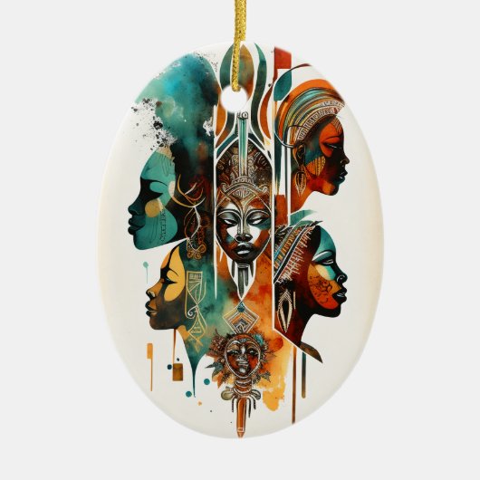 Afrikaanse tribale vrouwen schilderen, hedendaagse keramisch ornament (Voorkant)