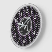 Afrikaanse Violet Polka Dots Modern Monogram Grote Klok (Hoek)
