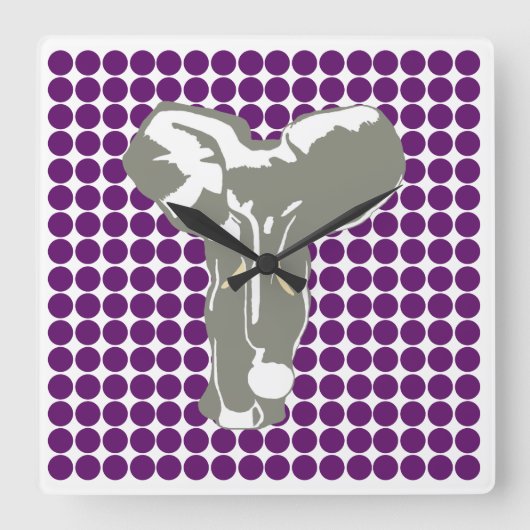 Afrikaanse Violet Safari Dot met Pop Art Elephant Vierkante Klok (Voorkant)