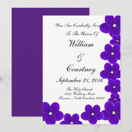 Afrikaanse Violet Uitnodigingen (Voorkant / Achterkant)