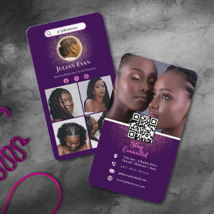 Afrikaanse Vlechtstylist Paars & Glitter Goud Visitekaartje