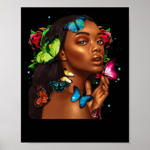 Afrikaanse vrouw Afro American Butterflies Poster