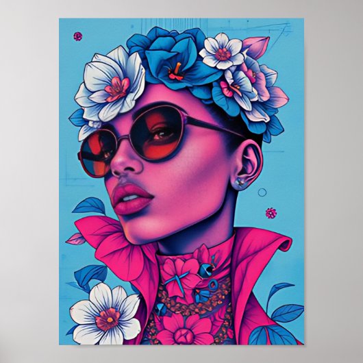 Afrikaanse vrouw bloemen poster (Voorkant)