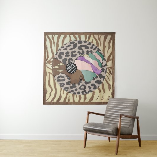 Afrikaanse vrouw boho artwork wandkleed (In Situ (horizontaal))