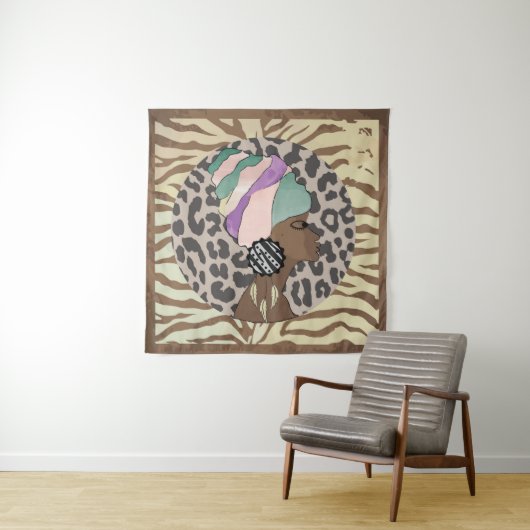 Afrikaanse vrouw boho artwork wandkleed (In situ)