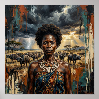 Afrikaanse Vrouw Buffalo Poster, Zwarte Koningin K Poster