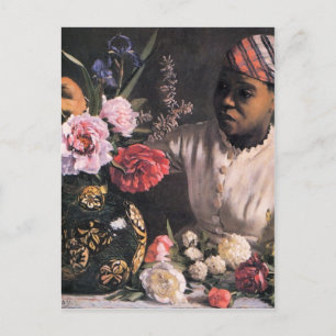 Afrikaanse Vrouw die bloemen plant in een Vase Briefkaart