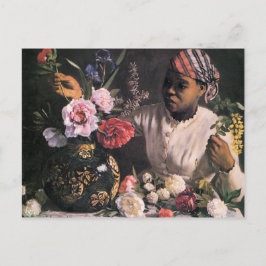 Afrikaanse Vrouw die bloemen plant in een Vase Briefkaart