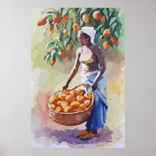Afrikaanse vrouw die mongo fruit verzamelt poster (Voorkant)