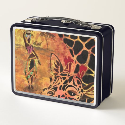 Afrikaanse vrouw en Giraffe metalen lunchbox (Achterkant)