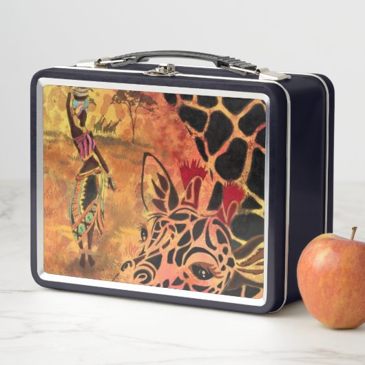 Afrikaanse vrouw en Giraffe metalen lunchbox (In situ)