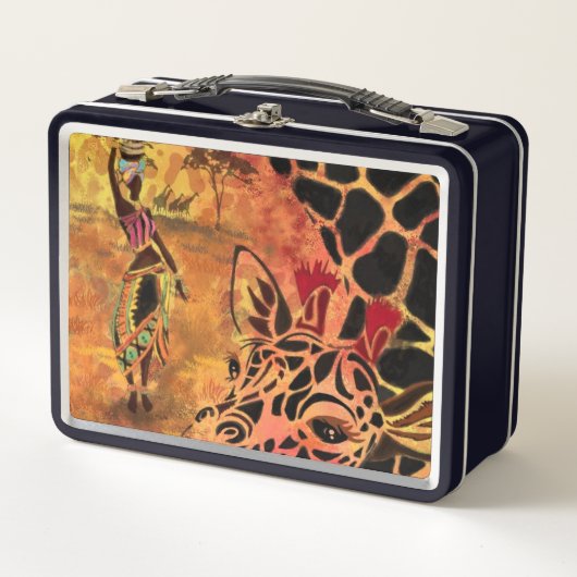 Afrikaanse vrouw en Giraffe metalen lunchbox (Voorkant)