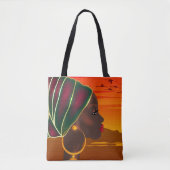 Afrikaanse vrouw en landschapszonsondergang in Sav Tote Bag (Voorkant)