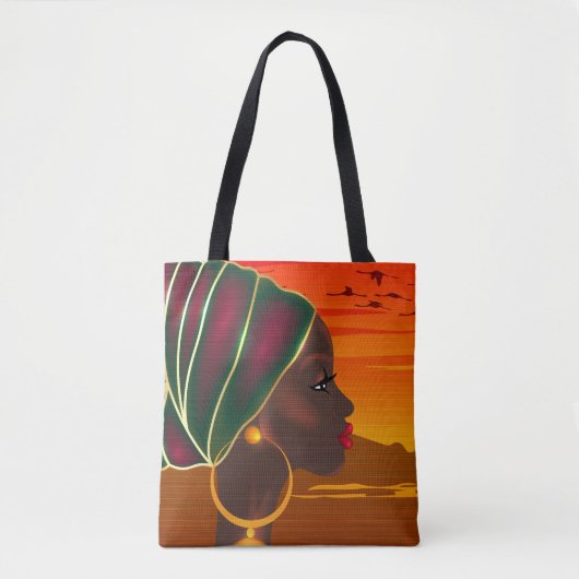 Afrikaanse vrouw en landschapszonsondergang in Sav Tote Bag (Voorkant)