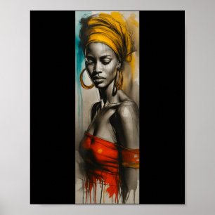 Afrikaanse vrouw hoofdwikkeling kunst schets melan poster