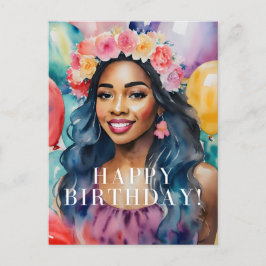 Afrikaanse vrouw kleurrijke gelukkige verjaardag b briefkaart