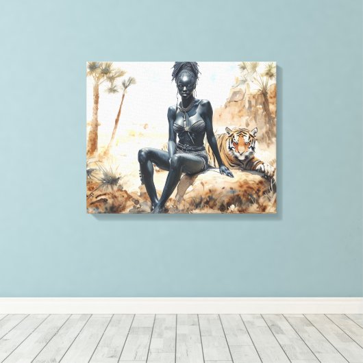 Afrikaanse vrouw Landschap Stretched Canvas Print (Insitu (Houten vloer))
