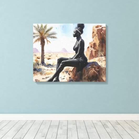 Afrikaanse vrouw Landschap Stretched Canvas Print (Insitu (Houten vloer))