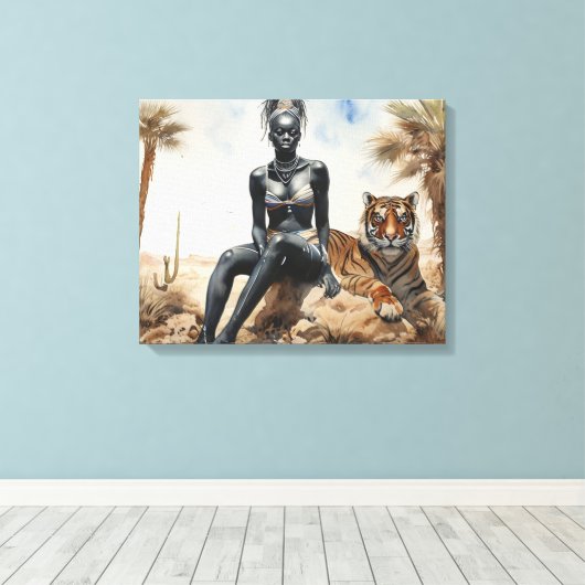 Afrikaanse vrouw Landschap Stretched Canvas Print (Insitu (Houten vloer))