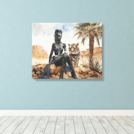 Afrikaanse vrouw Landschap Stretched Canvas Print (Insitu (Houten vloer))