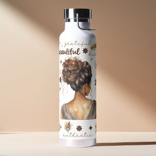 Afrikaanse vrouw met bruin haar Boho bevestiging Waterfles