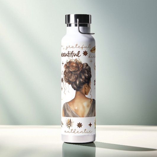Afrikaanse vrouw met bruin haar Boho bevestiging Waterfles