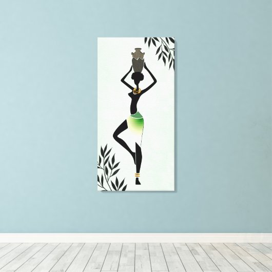 Afrikaanse vrouw met jug Silhouette 2 Canvas Afdru (Insitu (Houten vloer))