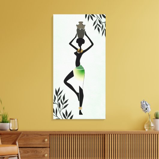 Afrikaanse vrouw met jug Silhouette 2 Canvas Afdru (Insitu (Woonkamer))
