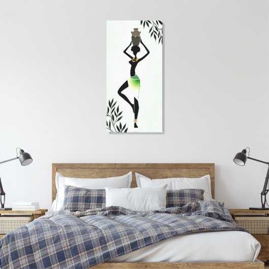 Afrikaanse vrouw met jug Silhouette 2 Canvas Afdru (Insitu (Slaapkamer))