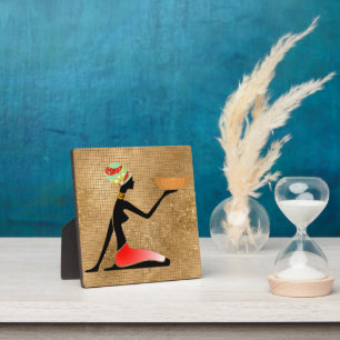 Afrikaanse vrouw met kom silhouetplaquette fotoplaat