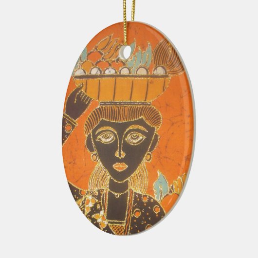 Afrikaanse vrouw met mand art print keramisch ornament (Links)