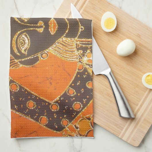 Afrikaanse vrouw met mand art print theedoek (Quarter Fold)