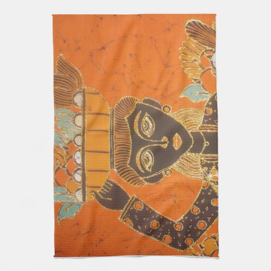 Afrikaanse vrouw met mand art print theedoek (Verticaal)