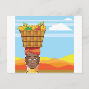 Afrikaanse vrouw met mand eten briefkaart