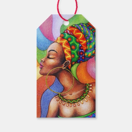 Afrikaanse vrouw met was traditionele stof cadeaulabel (Voorkant)