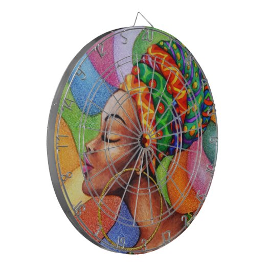 Afrikaanse vrouw met was traditionele stof dartbord (Voorkant Links)