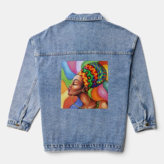 Afrikaanse vrouw met was traditionele stof denim jacket (Achterkant)