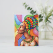 Afrikaanse vrouw met was traditionele stof feestdagenkaart (Staand voorkant)