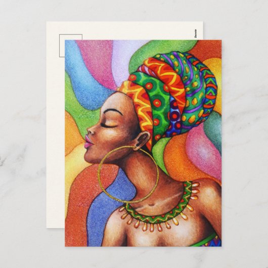 Afrikaanse vrouw met was traditionele stof feestdagenkaart (Voorkant / Achterkant)