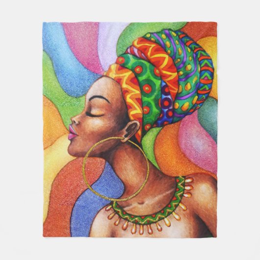 Afrikaanse vrouw met was traditionele stof fleece deken (Voorkant)