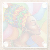 Afrikaanse vrouw met was traditionele stof glazen onderzetter (Achterkant)