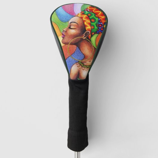Afrikaanse vrouw met was traditionele stof golfheadcover (Voorkant)