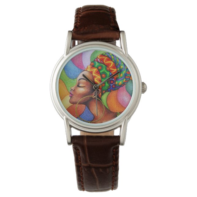 Afrikaanse vrouw met was traditionele stof horloge (Voorkant)