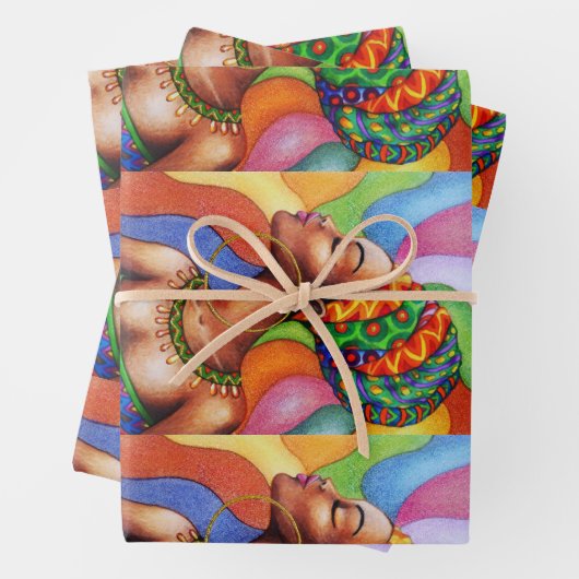 Afrikaanse vrouw met was traditionele stof inpakpapier vel (In situ)